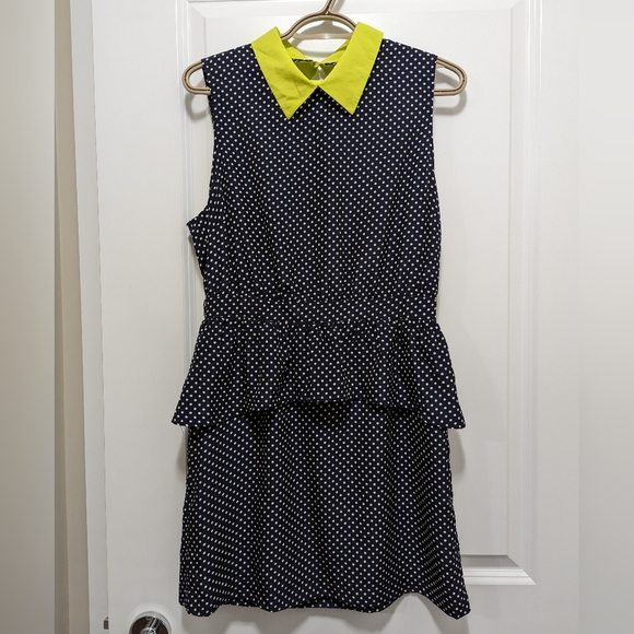 FOREVER 21 Exclusive collection | navy polka dot peplum layered dress, large - Picture 2 of 8